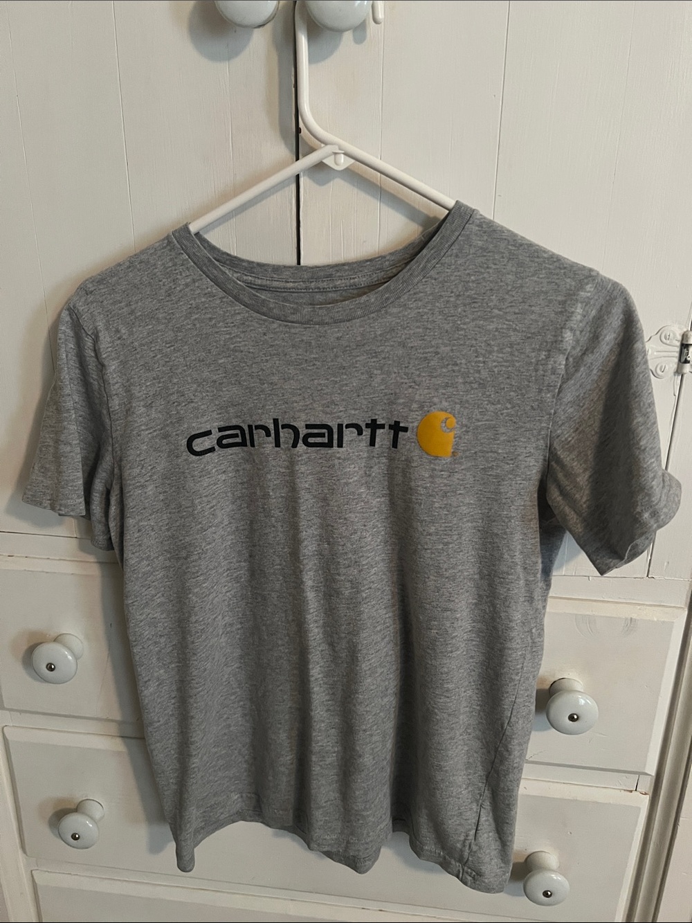 Boys Carhartt Gray Short Sleeve Logo Tee with Yellow Emblem